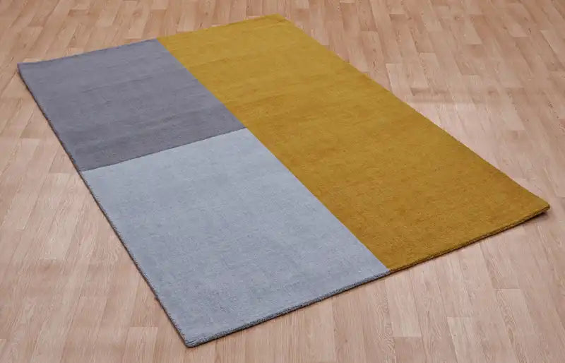 Asiatic blox mustard Yellow, Beige Wool Rug.