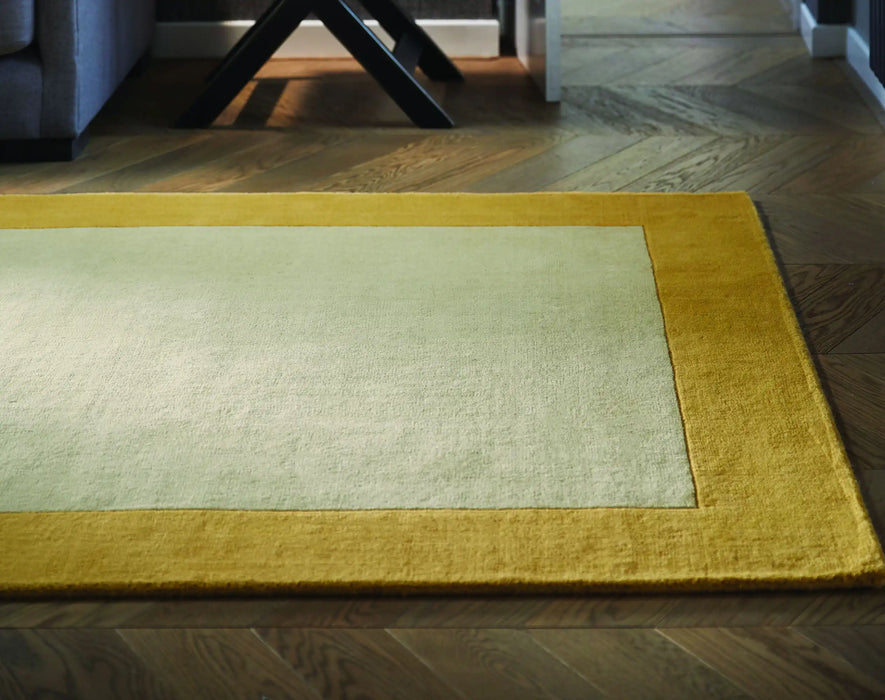 Origins borders ochre Yellow Living Room Wool Rug.