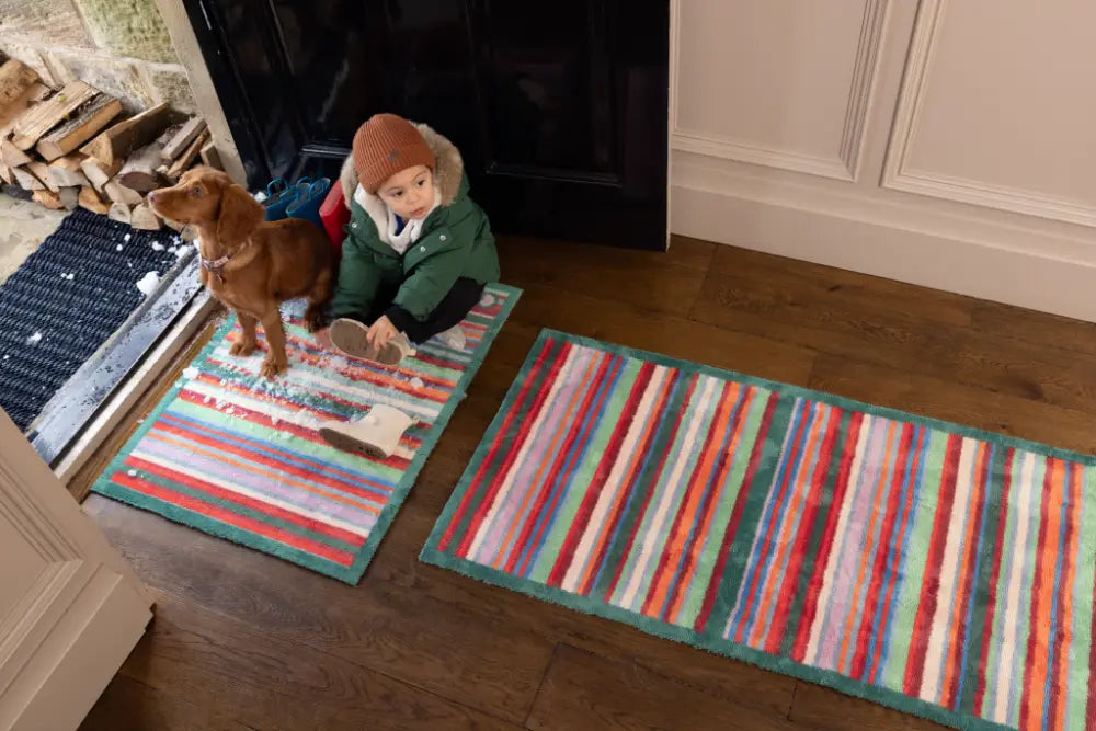 Hug Rug Washable Bright Green stripe Multi