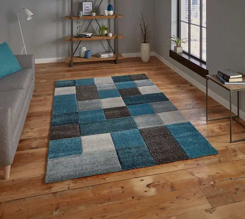 Think Rugs brooklyn 646 blue grey Blue, Grey Living Room Rug.