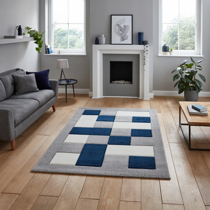 Think Rugs brooklyn brk04 grey navy Grey, Navy Living Room Rug.