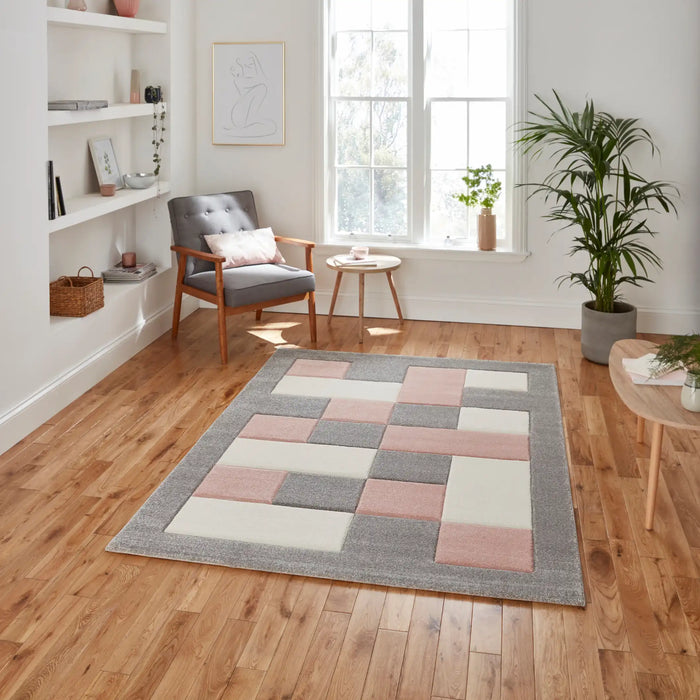 Think Rugs brooklyn brk04 grey rose Grey, Pink Living Room Rug.