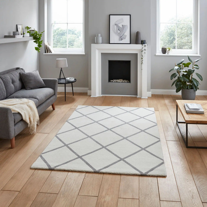 Think Rugs brooklyn brk35 cream grey Grey, Cream Living Room Rug.