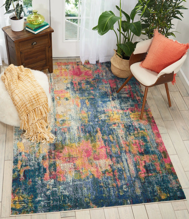 Nourison celestial ces09 blue yellow Blue, Multicoloured Living Room  Rug.
