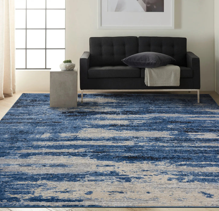 Calvin Klein ck001 river flow rfv01 blue grey Blue, Grey Living Room Floral Rug.