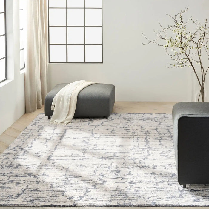 Calvin Klein ck009 sculptural scl01 blue Blue, Ivory Living Room Wool Rug.