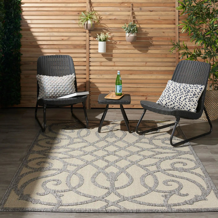 Nourison cozumel outdoor czm04 cream grey Grey, Ivory, Cream Living Room Geometric Rug.