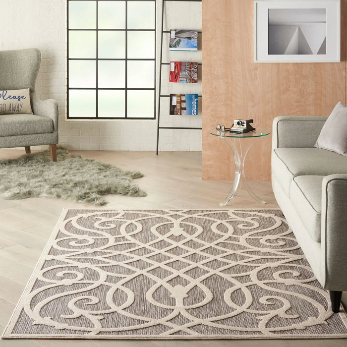 Nourison cozumel outdoor czm04 grey Grey Living Room Geometric Rug.