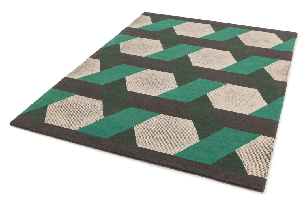 Asiatic camden green Green, Grey Living Room Geometric Rug.