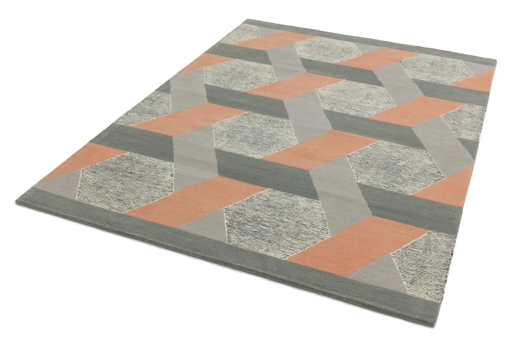 Asiatic camden pink Grey, Pink Living Room Geometric Rug.