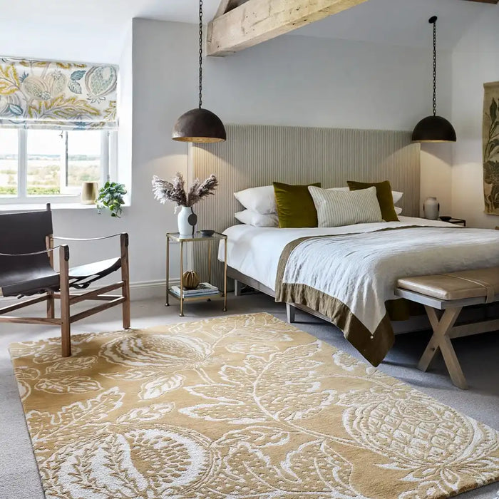 Sanderson sanderson cantaloupe ochre 145206 Yellow Living Room Wool Rug.