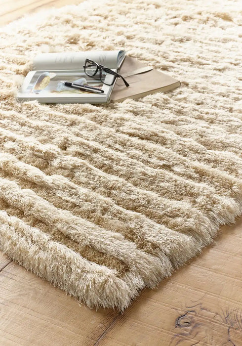 Origins carved glamour natural Beige Living Room Shaggy Rug.