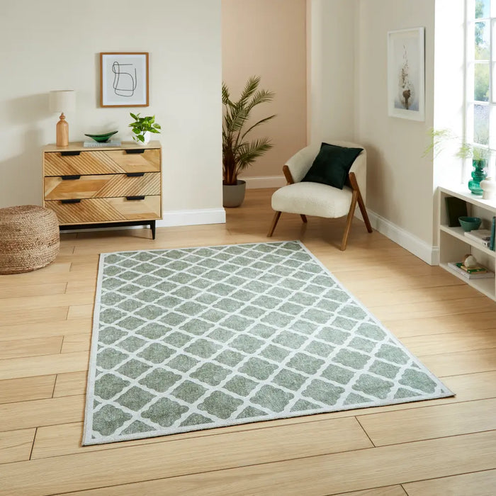Coral H1063 Green Modern Washable Rug
