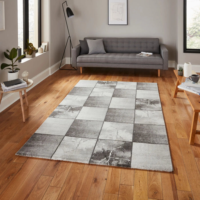 Think Rugs craft 23495 ivory silver Grey, Ivory Living Room Geometric Rug.