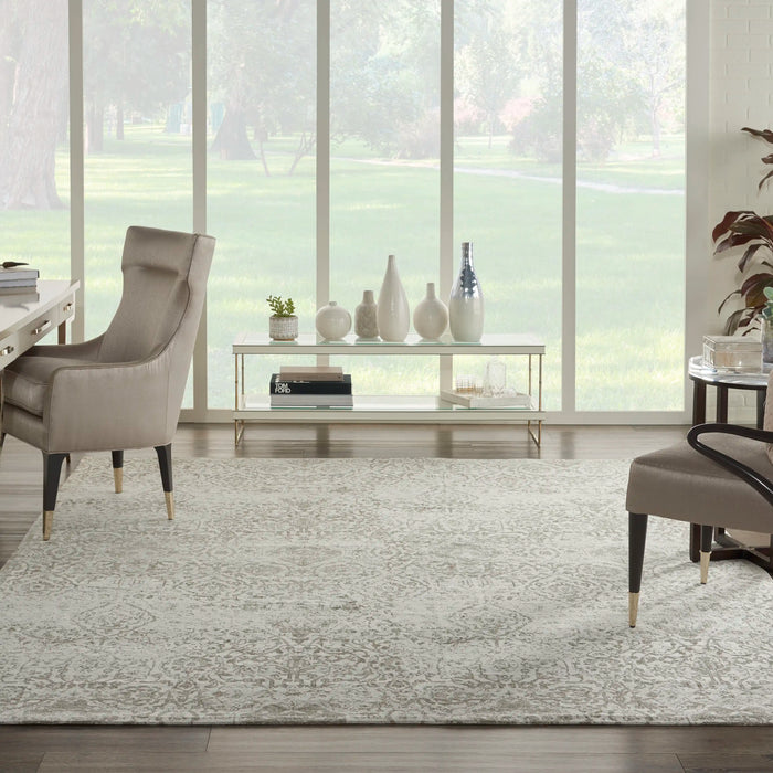 Nourison damask das06 ivory Ivory Living Room Flat Weave Rug.