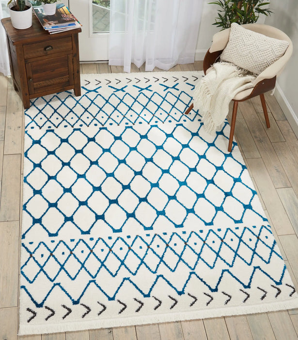 Nourison kamala ds500 white blue Blue, Ivory Living Room Geometric Rug.
