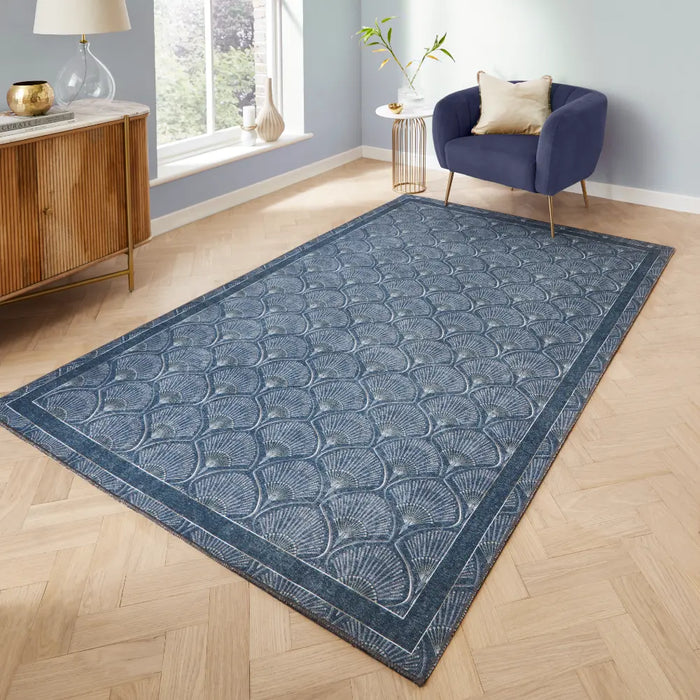 Catherine Lansfield Deco Peacock Washable Blue Rug