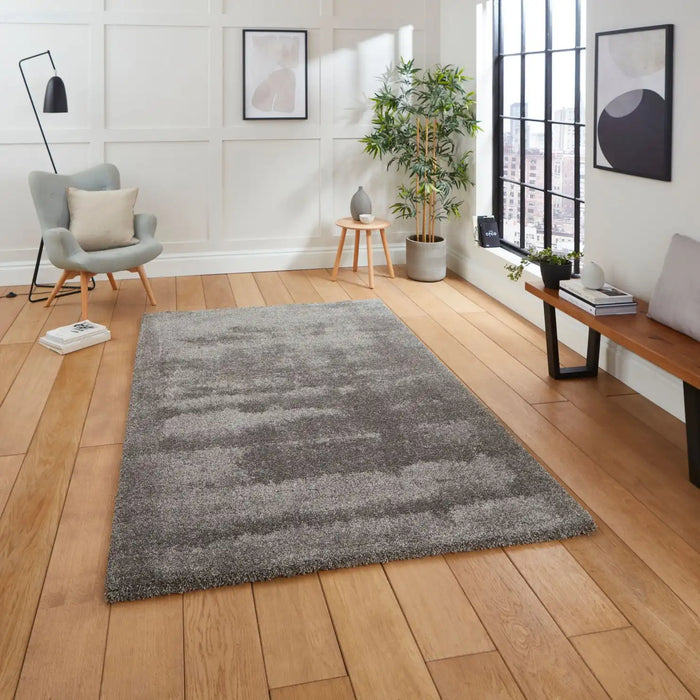 Think Rugs deluxe grey Grey Living Room Shaggy Rug.