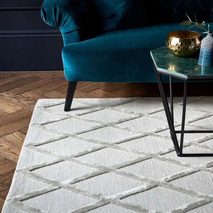 Asiatic dixon silver diamond Grey Living Room Wool Rug.