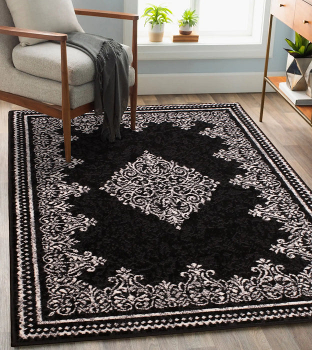 Rug Style traditional poly douglas black Black Living Room Moroccan Rug.
