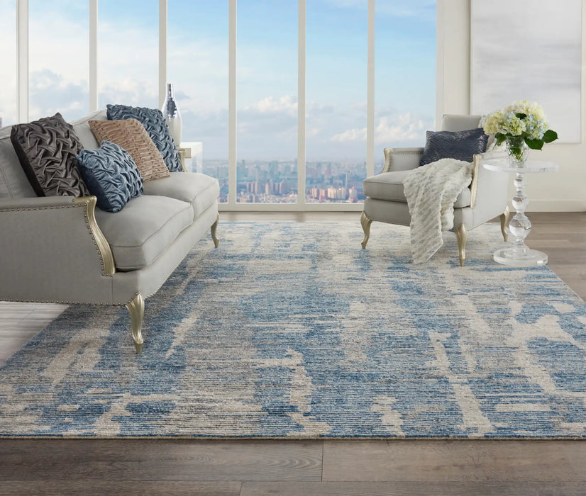 Nourison ellora ell01 blue Blue Living Room Geometric Rug.