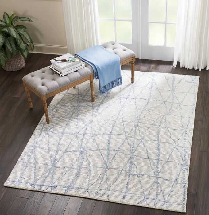 Nourison ellora ell02 sky Blue, Ivory Living Room Geometric Rug.