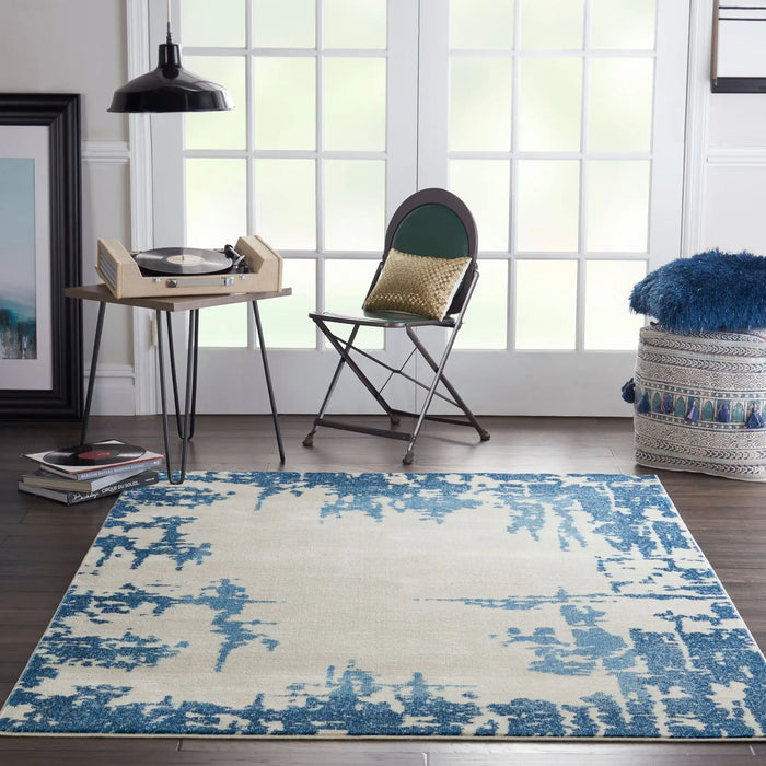 Nourison etchings etc04 ivory blue Blue, Ivory, Multicoloured Living Room Rug.