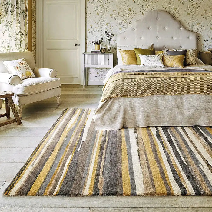 Sanderson sanderson elsdon linden 44006 Grey, Yellow, Multicoloured Living Room Wool Rug.