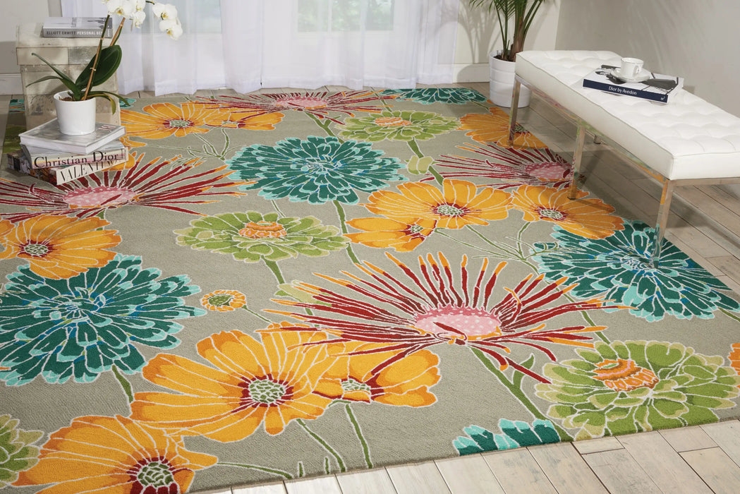 Nourison fantasy fa26 grey Grey, Multicoloured Living Room Floral Rug.