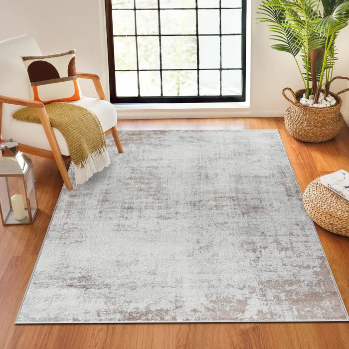 MILENA Abstract Modern Marble Beige/White Rug