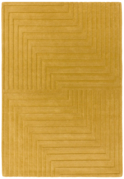 Asiatic form ochre Yellow Wool Rug.