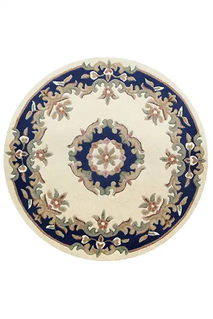 Oriental Weavers royal indian cream blue Blue, Ivory Living Room Wool Rug.