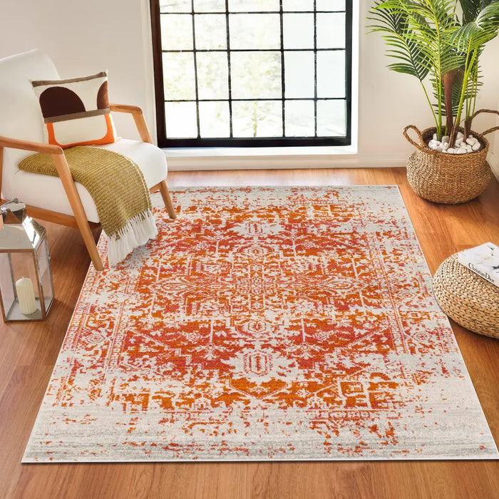 JULIETTE Vintage Traditional Oriental Boho Orange/White Rug