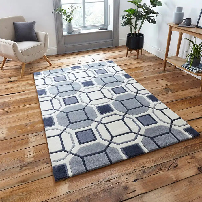 Think Rugs hk 9238 ivory grey Grey, Ivory Living Room Geometric Rug.