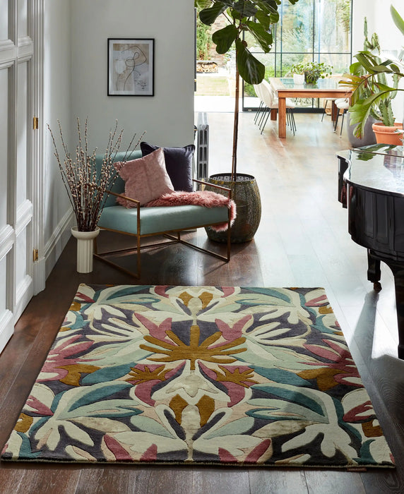 Harlequin harlequin melora positano succulent gold Multicoloured Living Room Wool Rug.