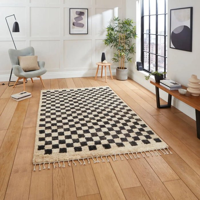 Think Rugs hemp 26588 multi Black, Ivory Living Room Rug.
