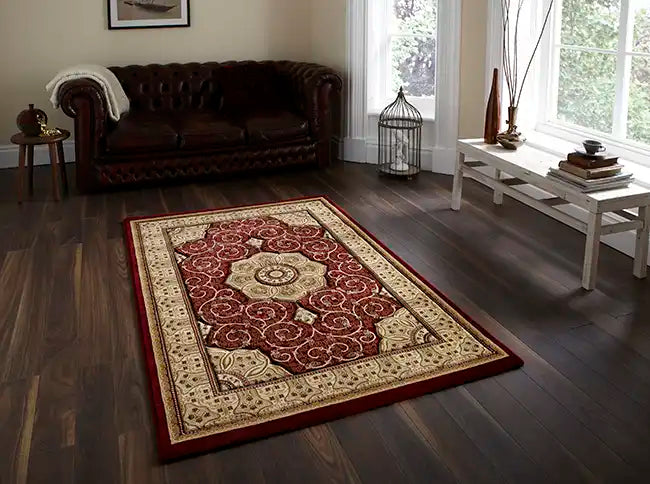 Think Rugs heritage 4400 red Beige, Red Living Room Rug.