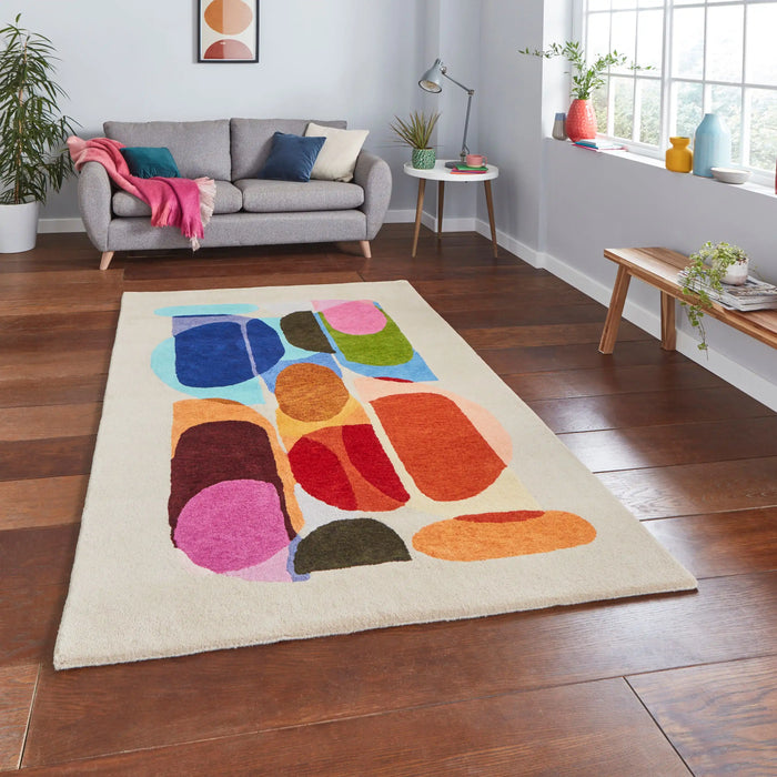 Think Rugs inaluxe drift ix13 Ivory, Multicoloured Wool Rug.