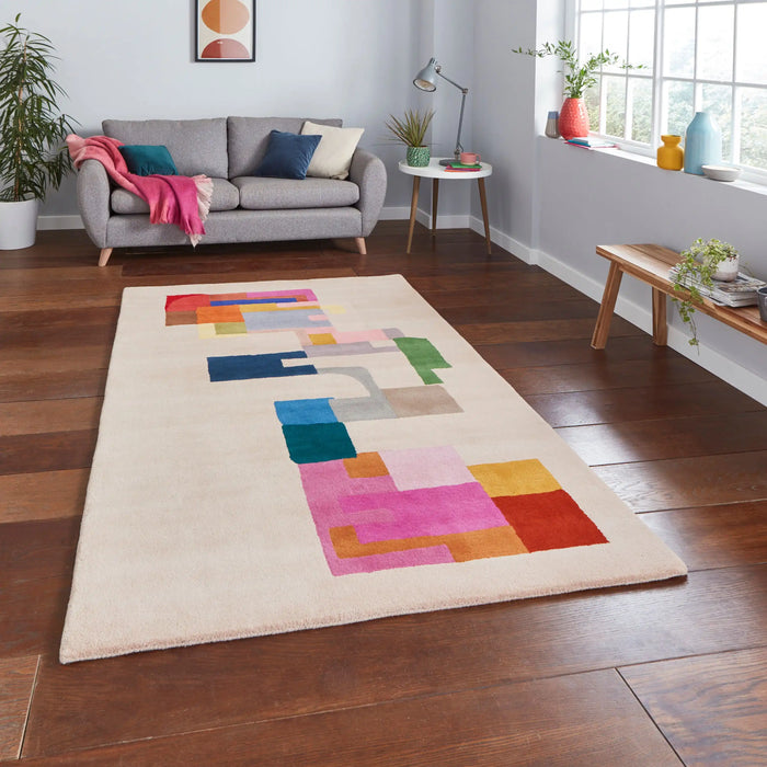 Think Rugs inaluxe hey ho lets go ix14 Ivory, Multicoloured Wool Rug.