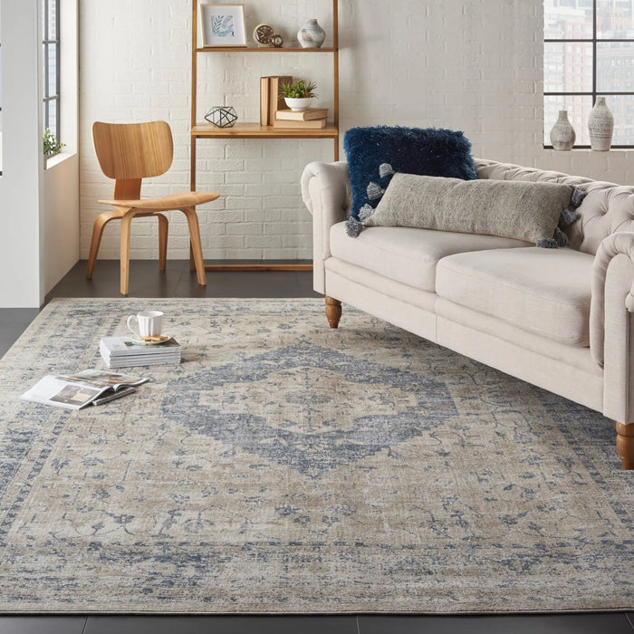 Nourison malta mai11 ivory blue Blue, Ivory Living Room Rug.