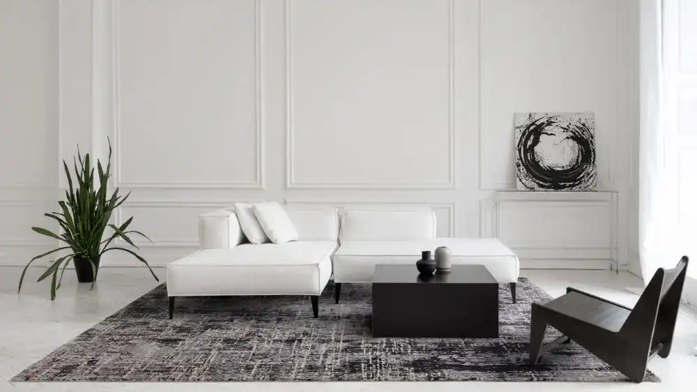 Asiatic kuza abstract black Black Living Room Rug.