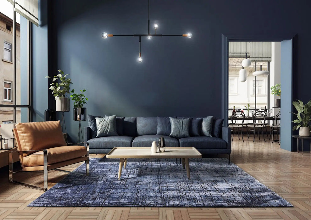 Asiatic kuza abstract navy Blue, Navy Living Room Rug.