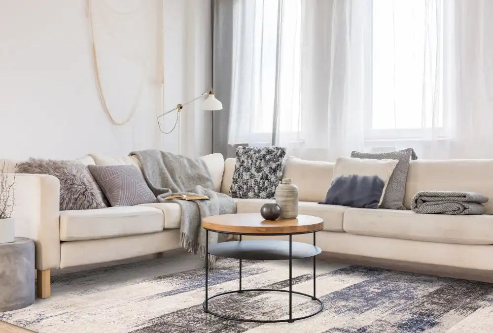 Asiatic kuza lines blue Blue, Grey, Multicoloured Living Room Rug.