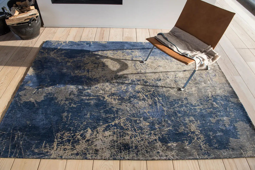 Louis de Poortere mad men cracks 8629 abyss blue Blue, Grey Living Room Flat Weave Rug.