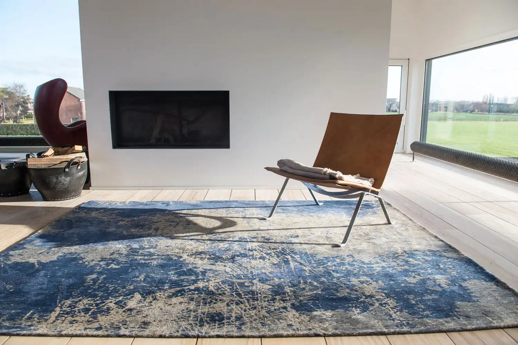 Louis de Poortere mad men cracks 8629 abyss blue Blue, Grey Living Room Flat Weave Rug.