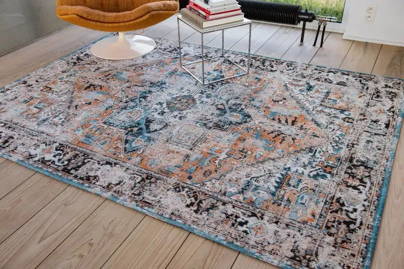 Louis de Poortere antiquarian heriz 8705 seray orange Blue, Orange Living Room Flat Weave Rug.