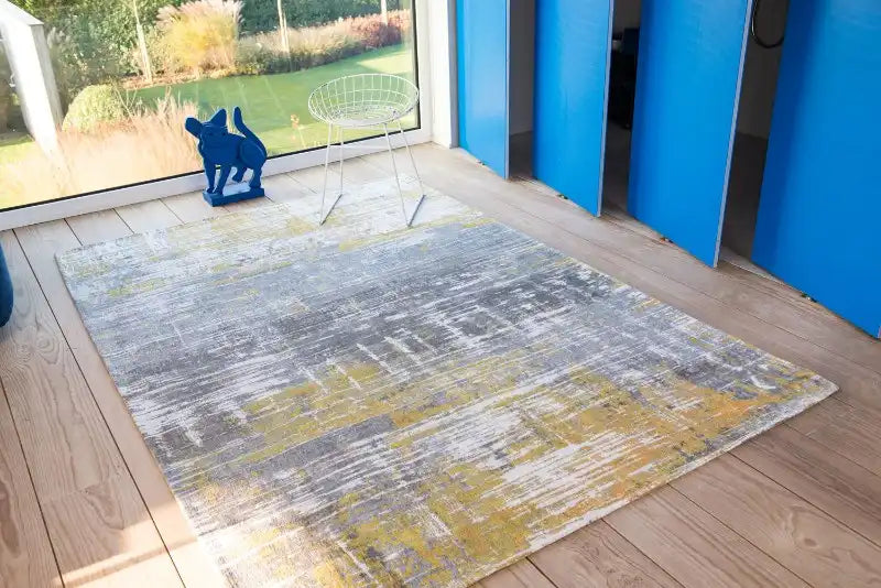 Louis de Poortere atlantic streaks 8715 sea bright sunny Grey, Yellow, Multicoloured Living Room Flat Weave Rug.