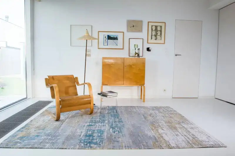 Louis de Poortere atlantic streaks 8718 long island blue Blue, Grey Living Room Flat Weave Rug.