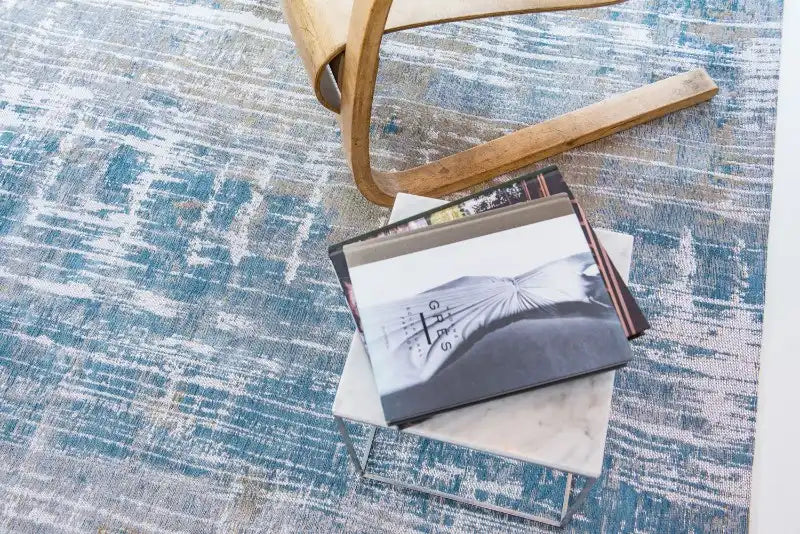 Louis de Poortere atlantic streaks 8718 long island blue Blue, Grey Living Room Flat Weave Rug.