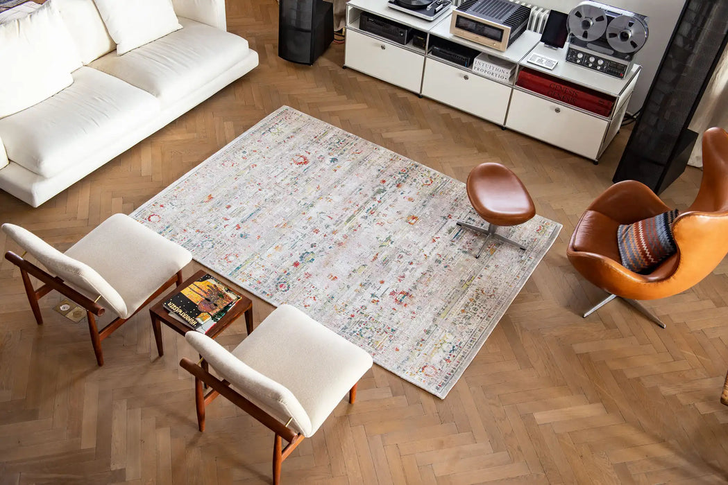 Louis de Poortere antiquarian 8894 ushak turkishdelight Grey, Multicoloured Living Room Flat Weave Rug.